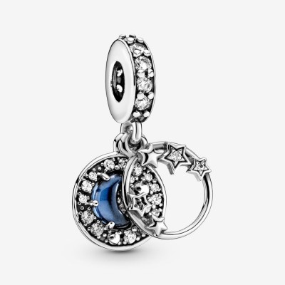 Pandora Blue Night Sky Crescent Moon and Stars Dangle Charm