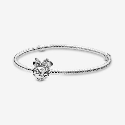 Pandora Disney Moments Pave Minnie Mouse Clasp Snake Chain Bracelet