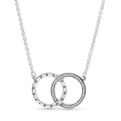 Pandora Entwined Circles Logo and Sparkle Collier Necklace