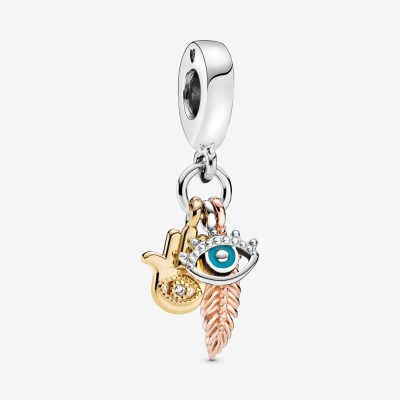 Pandora Hamsa All seeing Eye and Feather Spirituality Dangle Charm