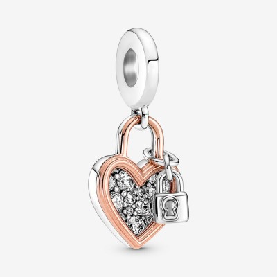 Pandora Heart Padlock Double Dangle Charm