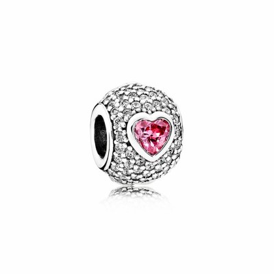 Pandora Heart pave silver charm with clear and fancy pink cubic zirconia