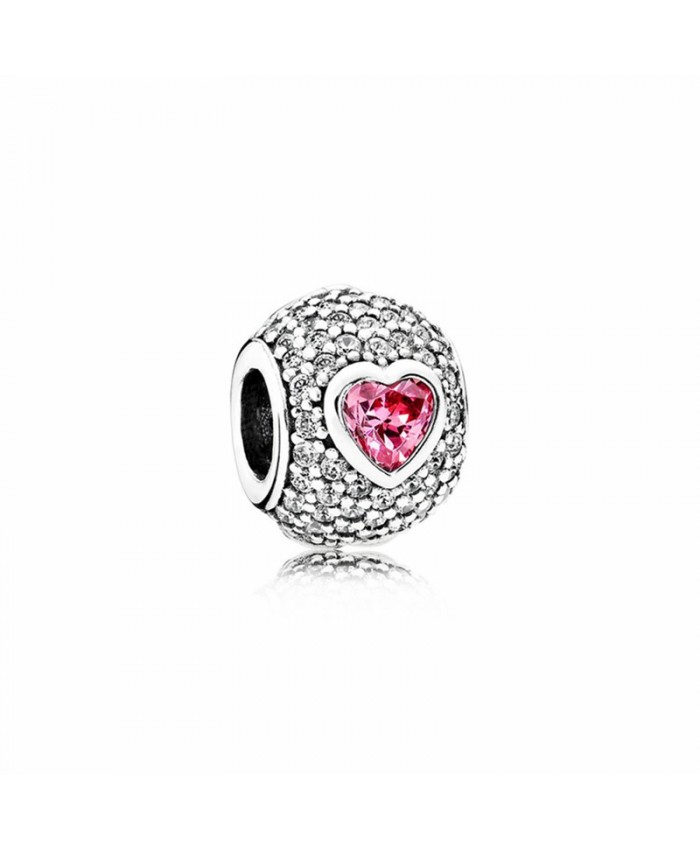 Pandora Heart pave silver charm with clear and fancy pink cubic zirconia