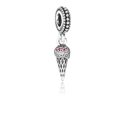 Pandora Ice Cream Silver Dangle With Clear And Red Cubic Zirconia