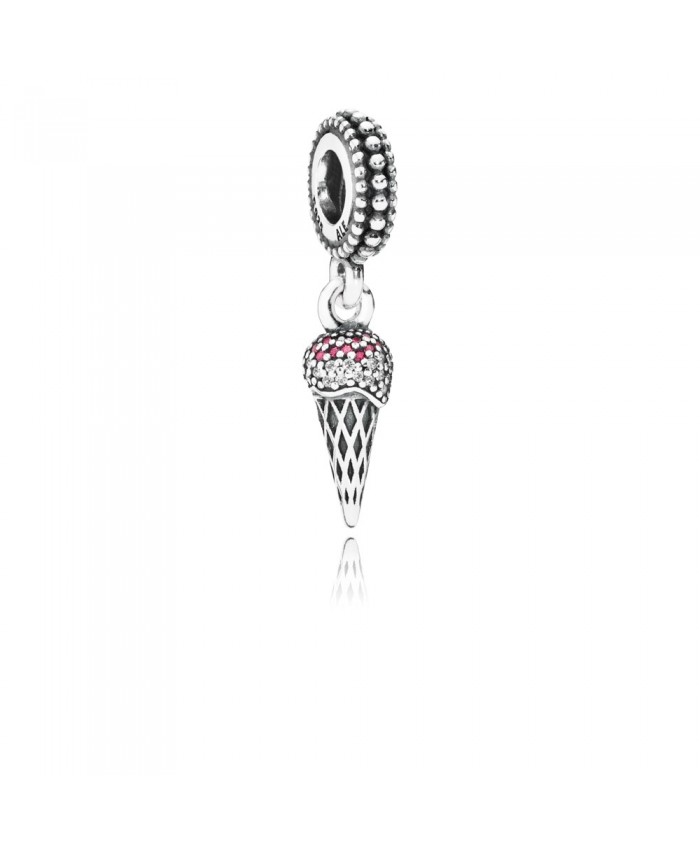 Pandora Ice Cream Silver Dangle With Clear And Red Cubic Zirconia