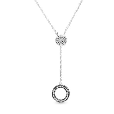Pandora Logo Pave Circle Y Necklace