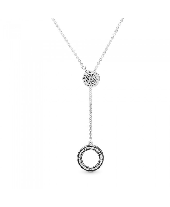 Pandora Logo Pave Circle Y Necklace