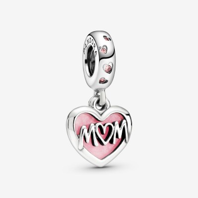 Pandora Mom Script Heart Dangle Charm