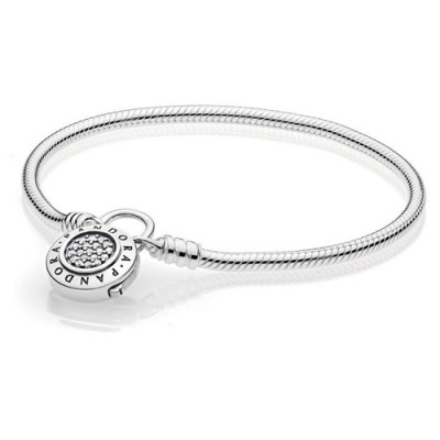 Pandora Moments Pave Padlock Clasp Snake Chain Bracelet