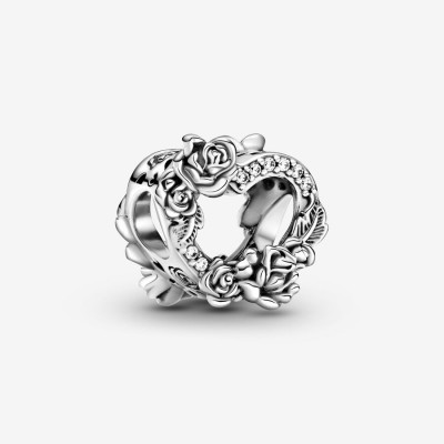 Pandora Open Heart and Rose Flowers Charm