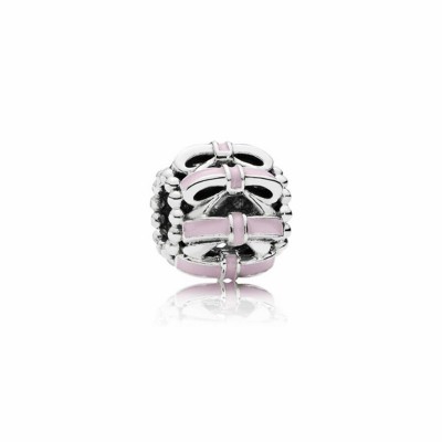 Pandora Openwork bow silver charm with soft pink enamel