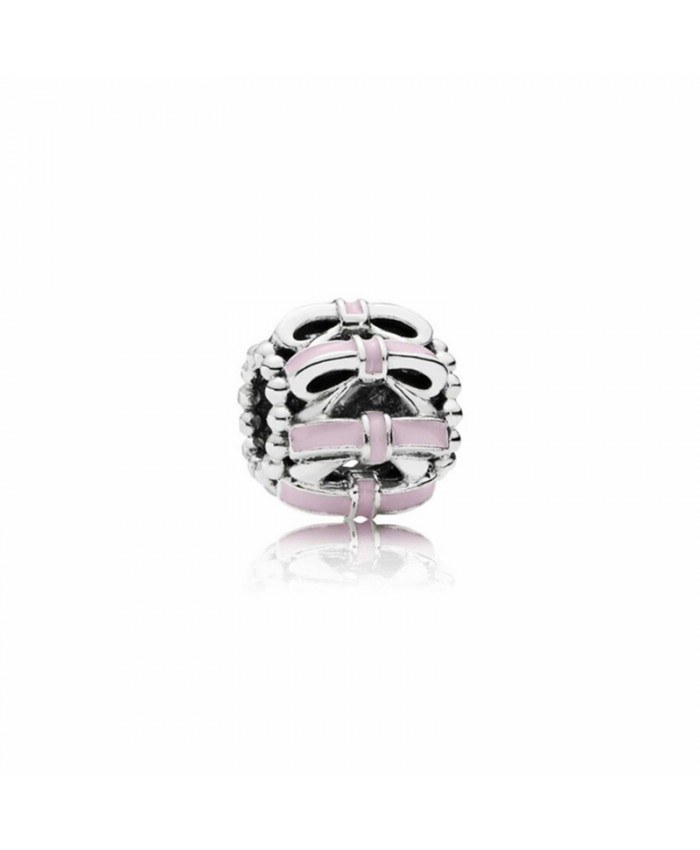 Pandora Openwork bow silver charm with soft pink enamel