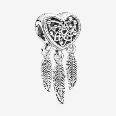 Pandora Openwork Heart and Three Feathers Dreamcatcher Charm