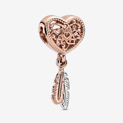 Pandora Openwork Heart and Two Feathers Dreamcatcher Charm