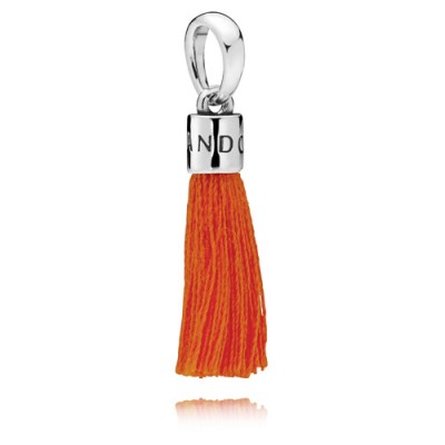 Pandora Orange Fabric Tassel Dangle