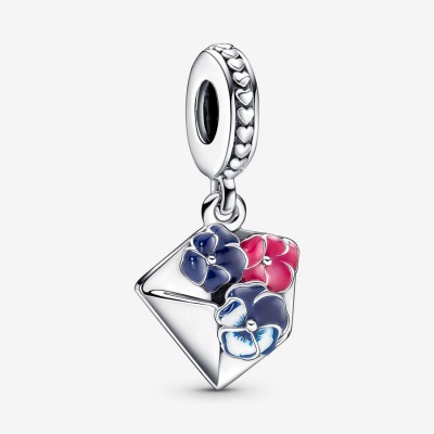 Pandora Pansy Flower Envelope Dangle Charm