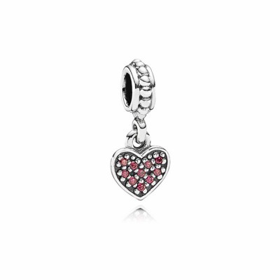 Pandora Pave Heart Dangle with Red CZ
