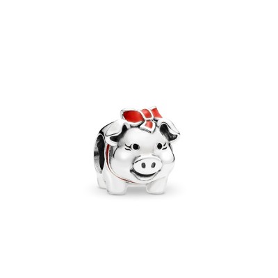 Pandora Piggy bank silver charm with black and red enamel