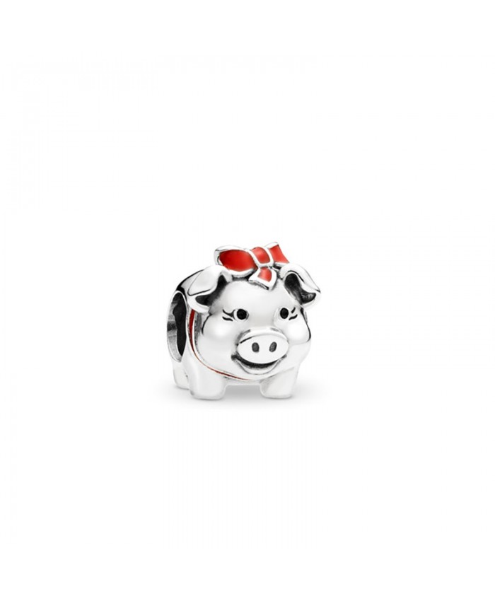 Pandora Piggy bank silver charm with black and red enamel