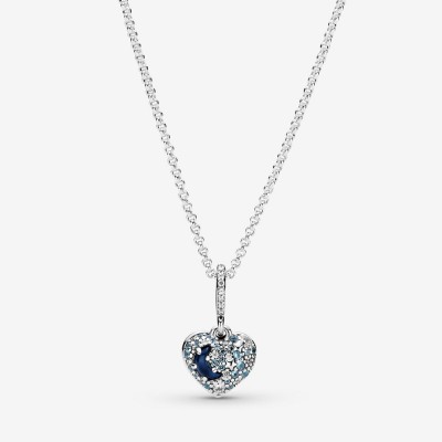 Pandora Sparkling Blue Moon and Stars Heart Necklace