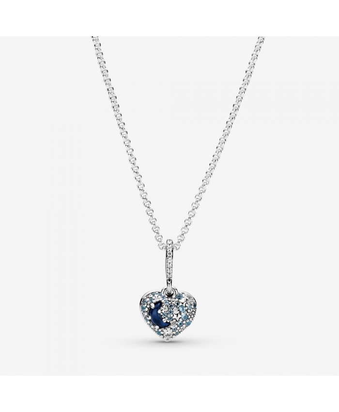 Pandora Sparkling Blue Moon and Stars Heart Necklace