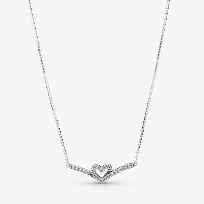 Pandora Sparkling Wishbone Heart Collier Necklace