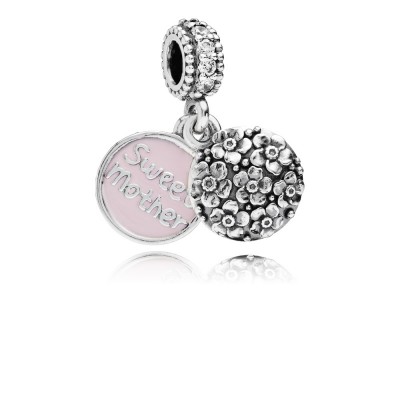 Pandora Sweet mother silver dangle with cubic zirconia and pink enamel