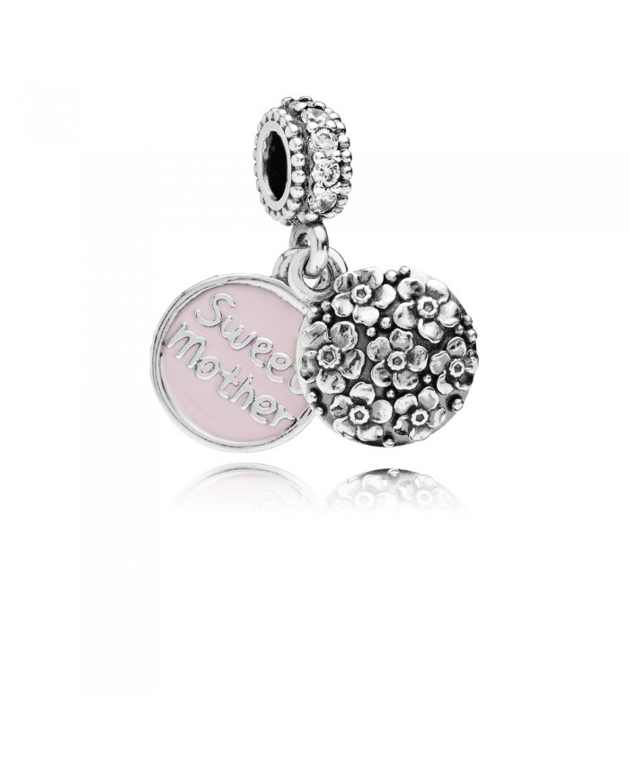 Pandora Sweet mother silver dangle with cubic zirconia and pink enamel