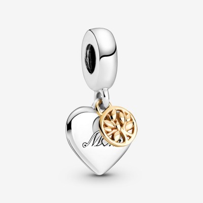 Pandora Two Tone Family Tree and Heart Dangle Charm