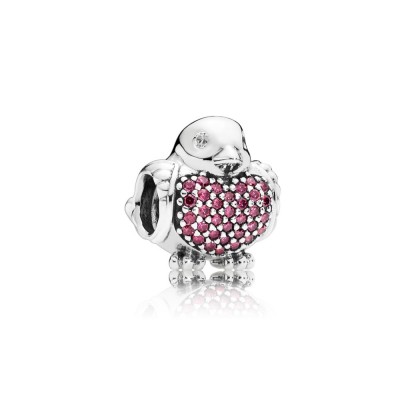 Robin silver charm with red and clear cubic zirconia