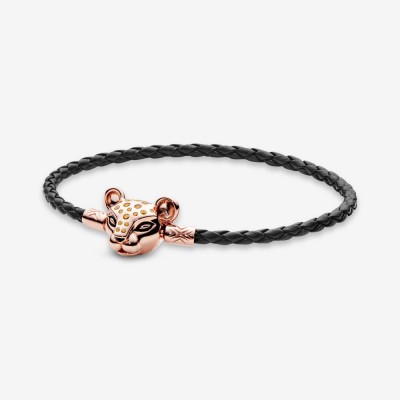 Pandora Sparkling Lion Princess, Woven Leather Bracelet, Pandora Rose™