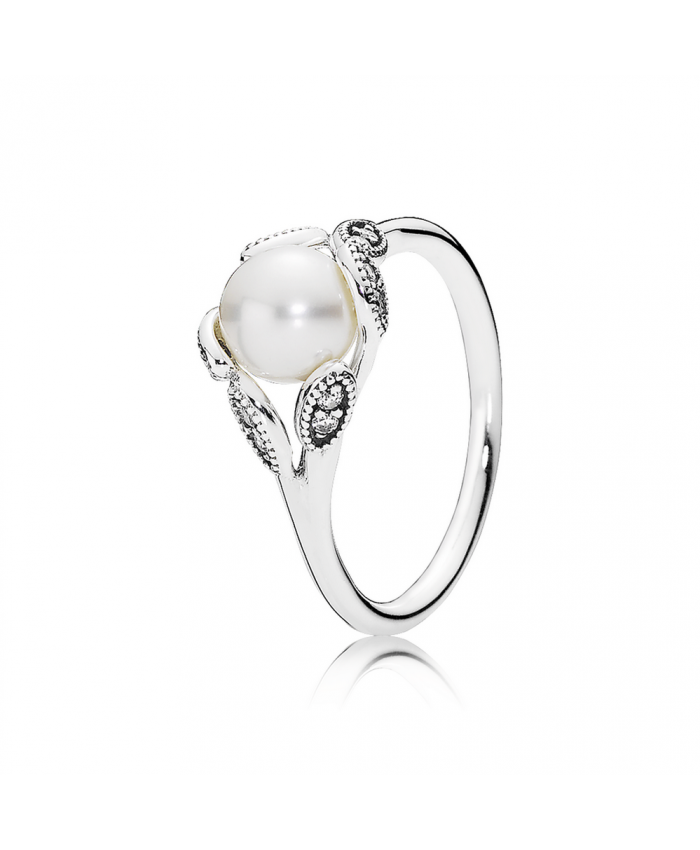 Pandora Luminous Leaves, White Pearl & Clear CZ