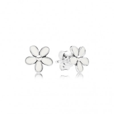 Pandora Darling Daisies Stud Earrings, White Enamel