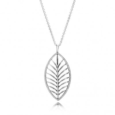 Pandora Tropical Palm Pendant Necklace, Clear CZ