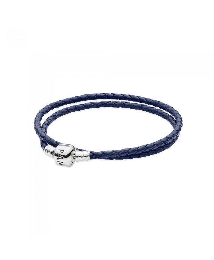 Pandora Dark Blue Braided Double-Leather Charm Bracelet