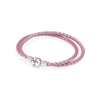 Pandora Pink Braided Double-Leather Charm Bracelet