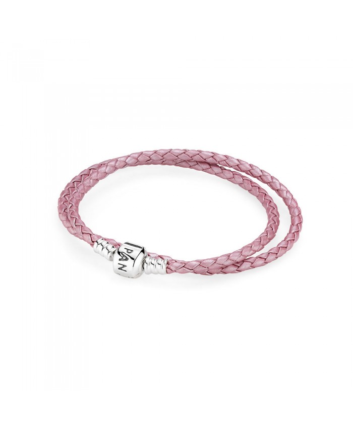 Pandora Pink Braided Double-Leather Charm Bracelet