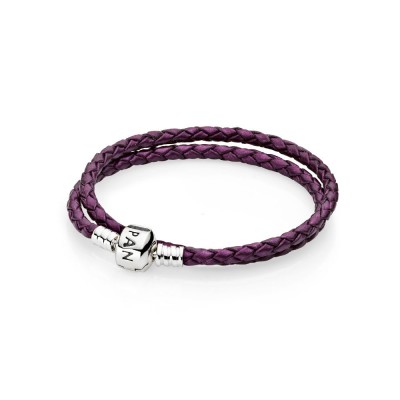 Pandora Purple Braided Double-Leather Charm Bracelet
