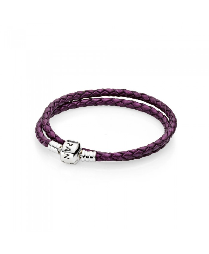 Pandora Purple Braided Double-Leather Charm Bracelet