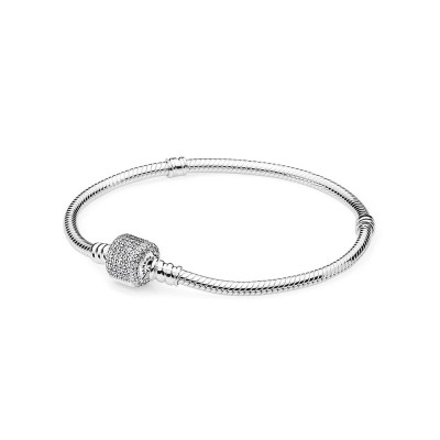 Pandora Sterling Silver w/ Signature Clasp, Clear CZ