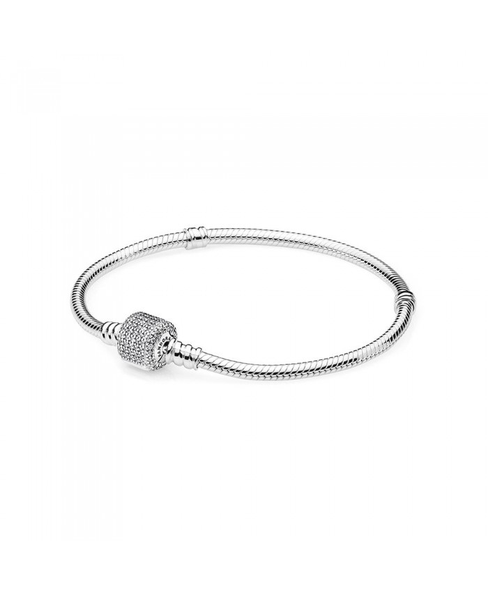 Pandora Sterling Silver w/ Signature Clasp, Clear CZ