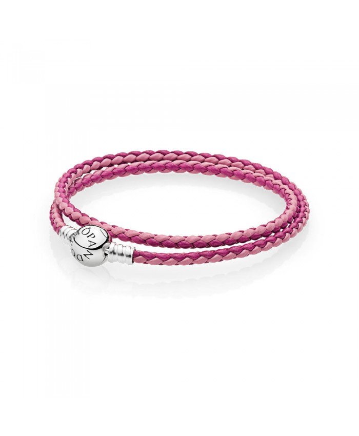 Pandora Mixed Pink Woven Double-Leather Charm Bracelet