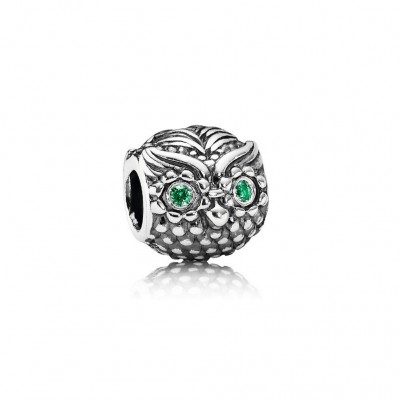 Pandora Wise Owl, Dark Green CZ