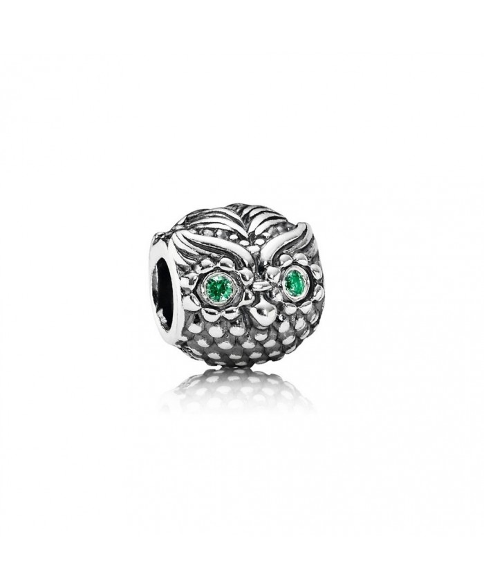 Pandora Wise Owl, Dark Green CZ