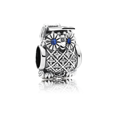 Pandora Graduate Owl, Swiss Blue Crystal & Clear CZ