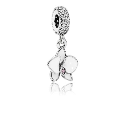 Pandora Orchid, White Enamel, Clear & Orchid CZ