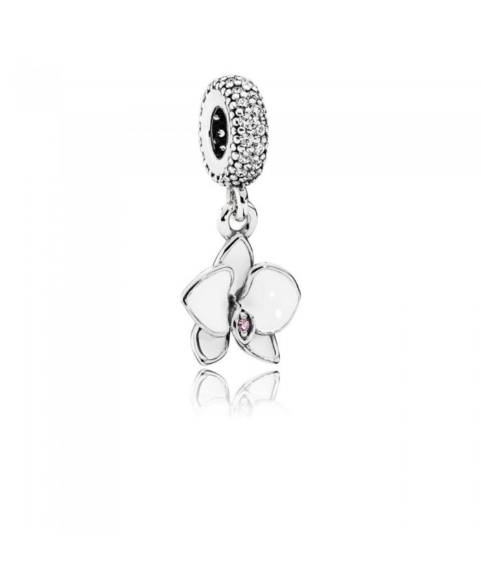 Pandora Orchid, White Enamel, Clear & Orchid CZ