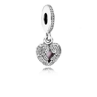 Pandora Angel Wings, Clear CZ & Pink Enamel