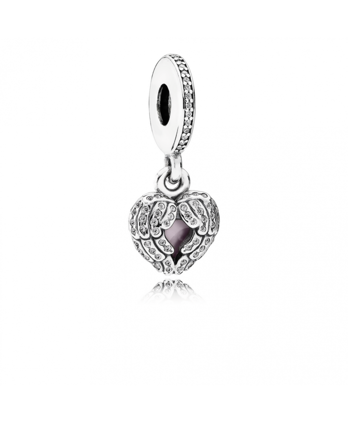 Pandora Angel Wings, Clear CZ & Pink Enamel