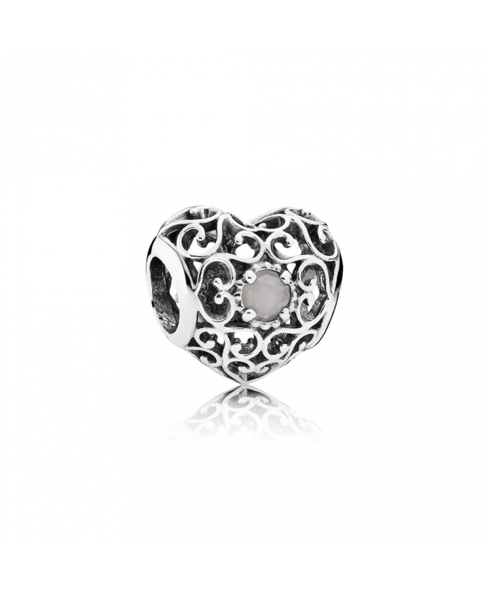 Pandora June Signature Heart, Grey Moonstone